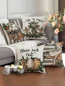 4pcs Easter Spring Pillow Cover, Colorful Eggs Rabbit Flower Print Polyester Pillow Sham, Home Decor For Bedroom, Sofa, Holiday Gift (Pillow Insert Not Included) - Multicolor - View 16