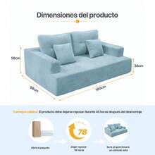 Sofá de Piso "Nube" 2-3 Plazas (180cm) - Sofá Cama Comprimido de Espuma Alta Densidad, Color Verde Menta (Sin Armado) - verde menta - Ver 8