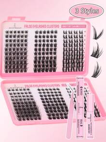 320pcs Mixed Natural Style Eyelash Clusters DIY Eyelash Extension Kit, Includes Glue And Tweezers, Suitable For Beginners For Home Or Outdoor Daily Life, Parties, Music Festivals, Long-Lasting Natural Voluminous Effect - Black - View 9