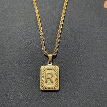 1pc Men's Bestselling Stainless Steel Square Letter Pendant Necklace, Personalized Letter Necklace, Hip Hop Jewelry - Yellow Gold - View 37