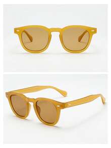 1pc Men's Oval Frame High-Quality Personalized Minimalist Fashion Glasses, Suitable For Casual, Holiday, Travel, Party, And Daily Wear - Orange-framed Tea Leaves - View 5