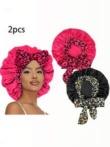 2/4 piezas Gorro de dormir de satén para mujer, diseño de correa elástica, suave y sedoso, material de satén colorido, gorro de dormir casual para el cuidado diario del cabello en el hogar - Multicolor A - Ver 13