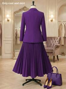 Bộ váy áo cỡ lớn màu tím thanh lịch, bao gồm áo khoác blazer cổ bẻ và chân váy xếp ly, thích hợp cho nữ mùa xuân. - Màu tím - Xem 5