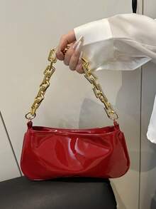 1个金属金色链条装饰腋下法棍包 - 酒紅色 - 查看 4