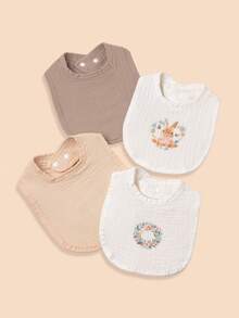 4件套婴儿围兜，棕色系列吸水性强，柔软纯棉纱布U型拍嗝巾，纯色印花春夏新款，婴儿日常用品，礼品 - 彩色 - 查看 2