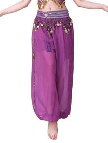 女士肚皮舞哈伦裤，嘉年华服装，带亮片和流苏，宽松版型，适合阿拉伯舞蹈表演 - 彩色 - 查看 11