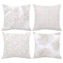 MEMNUN Bộ 4 vỏ gối trang trí hiện đại đơn giản họa tiết trà sữa, lá nhiệt đới và hình học (không kèm ruột gối), kích thước 17.7*17.7in (45*45cm)/19.69*19.69in (50*50cm)/15.75*15.75in (40*40cm), [in một mặt]. Vỏ gối trang trí nhà hiện đại bằng polyester, thích hợp cho ghế sofa, giường, phòng khách, phòng ngủ, xe hơi, văn phòng, khách sạn, phù hợp cho mọi mùa, món quà hoàn hảo cho gia đình và bạn bè. - Nhiều màu - Xem 5