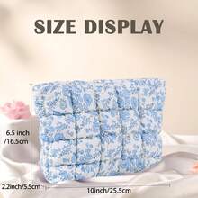 Floral Quilted Makeup Bag Travel Cosmetic Toiletry Organizer Pouch - 藍色花卉 - 查看 3