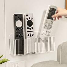 1/3pcs Air Conditioner TV Remote Control Storage Box, Remote Holder, Wall-Mounted Hanging Without Drilling Placement Rack, Headboard Mobile Phone Storage Hanging Rack - Clear - View 1