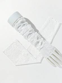 1 双女士花卉印花优雅网纱袖套，可用于装饰婚纱、正式礼服、旅行、节日、手套、露营等场合。 - 白色-123 - 查看 3