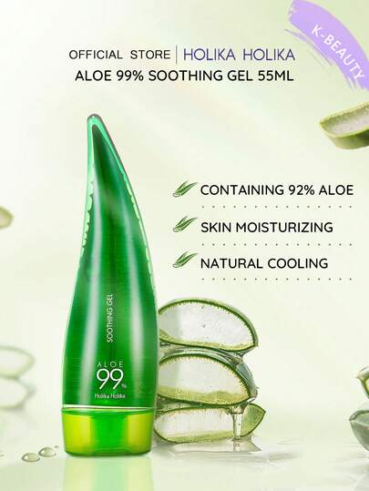 HOLIKA HOLIKA 99% Aloe Vera Soothing Gel, 55ml - Non-Sticky, 99% Aloe Vera After-Sun Soothing, Soothing & Moisturizing | Nourishing & Lightweight | Gel Texture | Non-Greasy | Fast Absorbing, Suitable For Face, Body And Hair | No Preservatives | No Mineral Oil, Korean Cosmetics