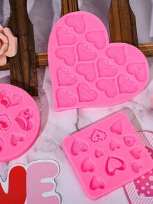 3pcs/1pc Valentine's Day Baking Molds, Heart/Rose Shaped, Various Heart Shapes, Chocolate Molds, Fondant Molds, Cookie/Candy/Pudding Molds, DIY Decorations, Suitable For Holiday Parties, Themed Events, Weddings, Mother's Day - Multicolor - View 2