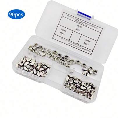 huiwuju 90件套铝型材螺母组合装，M3-M4-M5规格，欧标镀镍T型螺母，锤头螺母，适用于2020铝型材