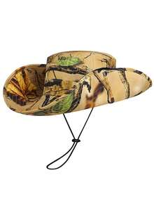 1pc New Leaf Camouflage Outdoor Hiking Fishing Sun Hat, Large Brim Breathable Boonie Hat - Multicolor - View 8