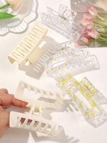 5个ABS材质黄色雏菊UV印花发夹，哑光透明方形优雅发夹套装，简约高端波西米亚风派对头饰发饰，时尚女士发夹 - 彩色 - 查看 5