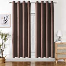 1件纯色涤纶窗帘，遮光窗帘，停电时可遮蔽房间光线，隔热窗帘，适用于厨房、餐厅、客厅、卧室 - 深咖色 - 查看 43
