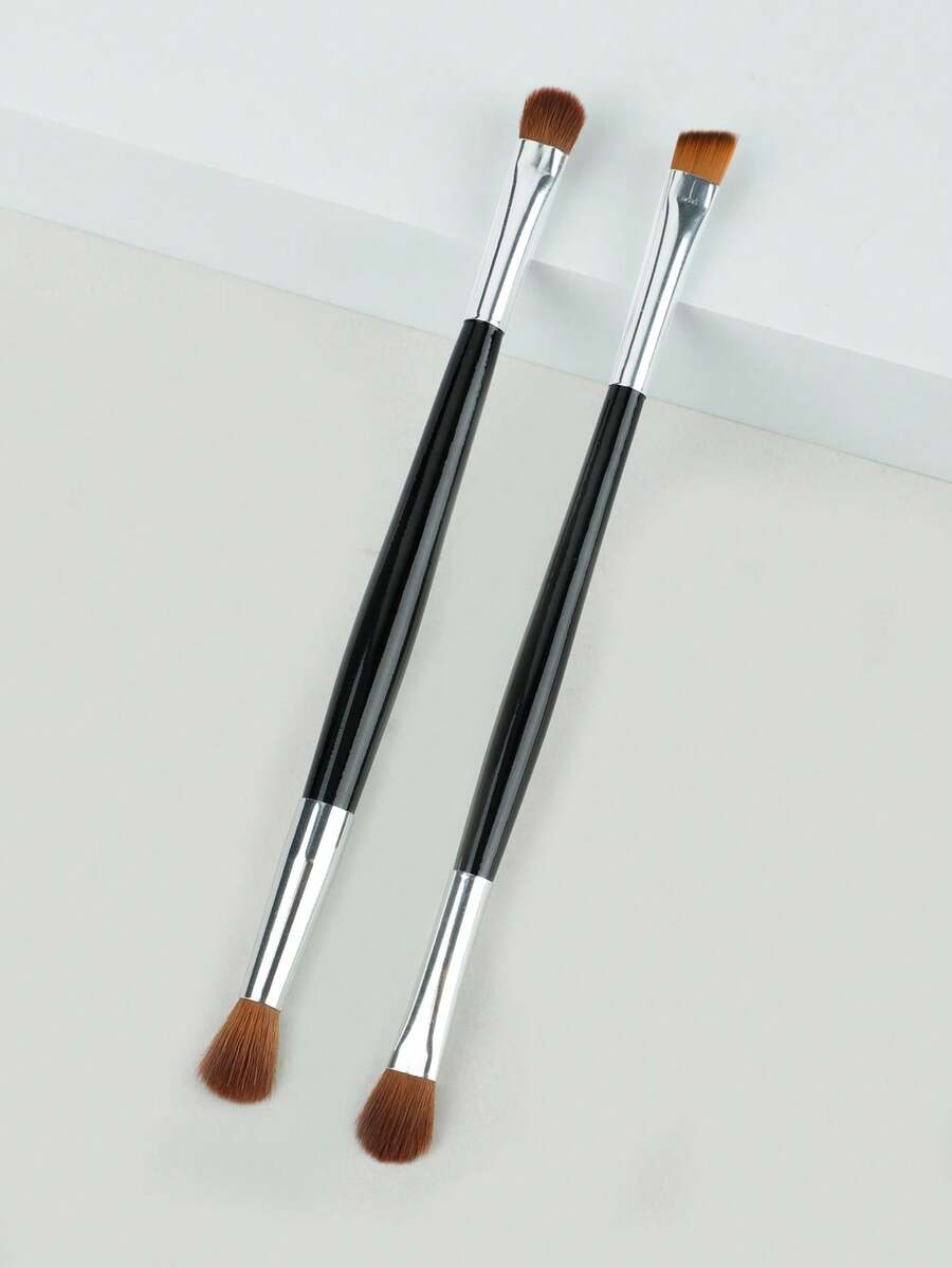 2 Pcs Premium Eye Shadow Brush Single Handle With Silver Tube Versatile Makeup Tool For Eyeshadow Eyeliner And Cheeks Easy Powder Application Quality - Black - View 1
