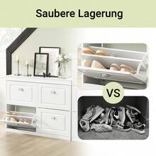 SoBuy 四門鞋櫃，鞋架，八層鞋櫃，鞋箱，鞋子收納櫃，白色，尺寸約為 105x82x24 厘米（寬x高x深），型號 FSR79-W，白色中密度纖維板 (E1)，105x24x83 厘米 - 白色 - 查看 4