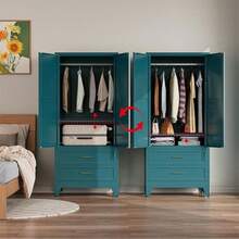 71-Inch Metal Wardrobe, Equipped With Hanging Rods, Adjustable Shelves And A Double-Door Storage Cabinet With 2 Drawers. Suitable For Bedroom Cloakroom, Laundry Room, Living Room Decoration, Office And Other Home Decorations. - Màu xanh lam - Xem 2
