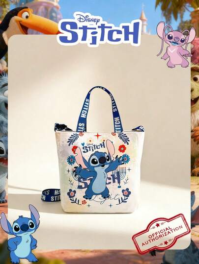  Disney Official Licensed 1 Pc Cartoon Disney Stitch Printed Lunch Bag, Mischievous Stitch Lunch Bag & Fun Bucket Bag Cute Cartoon Hand Bag Candy Bag For Daily Use, Casual Canvas Shoulder Bag For Easy Carry – For StudentsTeenagers/Teens/Young Adults/Zoomers Perfect For Daily/Shopping/Going Out