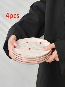 1pc/2pcs/4pcs 6-Inch Handpainted Ceramic Heart-Shaped Plates, Fruit Plates, Snack Plates, Nut Plates, Appetizer Plates, Cake & Dessert Plates, Also Can Be Used As Jewelry Trays, Versatile Use For Gatherings, Hotels, Elegant Gifts - Multicolor - View 13
