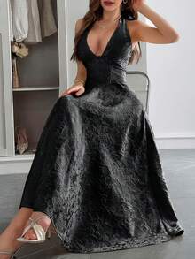 Unadoll 女士性感露背吊带连衣裙,3D提花面料,优雅款式,适合晚宴、约会、学校开学典礼、鸡尾酒会、婚礼、圣诞节、感恩节等场合。 - 黑色 - 查看 11