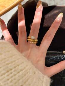 1pc Vintage Gold Coiled Snake Ring, Delicate High-End Unique Niche Design Finger Ring, Ideal Gift - A331 - View 2