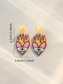 1 Pair Valentine's Day Sexy & Quirky Devil Eye Graffiti Pink Heart Acrylic Pendant Earrings, Party Gift For Women - Pink - View 5