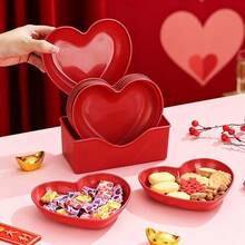1pc Heart-Shaped Plastic Plate, Holiday Wedding Snack Plate, Cake Serving Plate, Bone Dish, Dessert, Fruit And Snack Plate, Suitable For Valentine's Day, New Year, Holiday Events, Weddings, Birthdays And Parties - Red - View 1