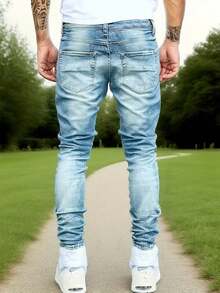 Torn Skinny Jeans, Vintage Washed + Frayed, Slim Fit, Eye-Catching Outfit - Light Wash - View 2