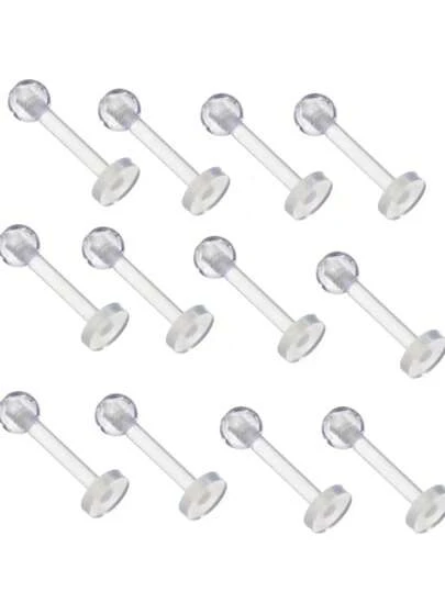 10-50pcs Transparent Acrylic Lip Rings, Simple Design, Flexible Shaft, 6/8/10/12mm, Uncoated, Unembellished, Men's Body Piercing Jewelry, Ear Cartilage, Ear Lobe, Ear Conch Fixed Earrings, Free Small Jewelry Storage Box