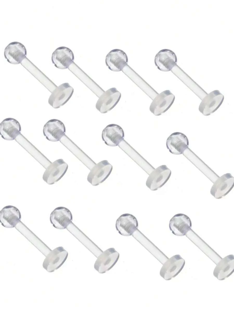 10-50个透明亚克力唇环，简约设计，软杆，6/8/10/12毫米，无涂层，无装饰，男士穿刺饰品，耳软骨、耳垂、耳廓固定耳环，赠送小型饰品收纳盒 - 唇釘 - 查看 1