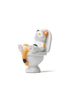 1PC Cartoon Cute Little Cat Figurine Sitting On The Toilet To Cover Its Belly Mini Desktop Landscape Figurine Suitable For Placement In Bedrooms And Tabletops - Multicolor - View 11