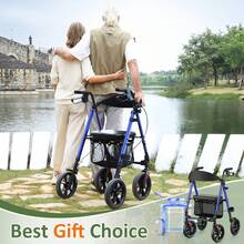 WALK MATE Rollator Walker For Seniors, 10 Inch Big Wheels, Reinforced Aluminum Frame 350lb Weight Capacity, Foldable All Terrain Rolling Walker With Seat, Lightweight Adjustable Height, Blue - Blue - View 11