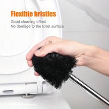 一套带不锈钢手柄、耐用硬毛的马桶刷，适用于浴室清洁，白色/黑色