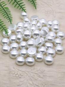 20/50颗半圆形孔珠，ABS材质，适用于手工工艺品、情人节手工制品、缝纫用品 - 白色 - 查看 7