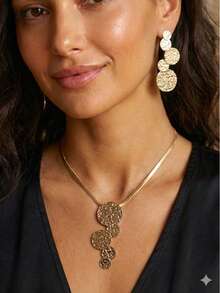 2pcs/Set New Creative Geometric Middle Eastern Minimalist Round & Asymmetrical Pendant Set, Fashionable, Elegant, Casual - Yellow Gold - View 5