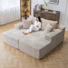 72" Oversized Cloud Sectional Sofa Bed, Double Lounge Chaise, No Assembly Required, Boneless Fluffy Couch With Plush Cushions, Modern Sleeper Loveseat For Small Space, Living Room, Apartment, Movie Night - Màu be - Xem 1