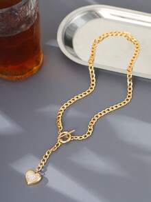 Nooxian 1 pieza Collar con colgante minimalista y elegante de círculo OT, borla, corazón y circonita cúbica - Amarillo Oro - Ver 5