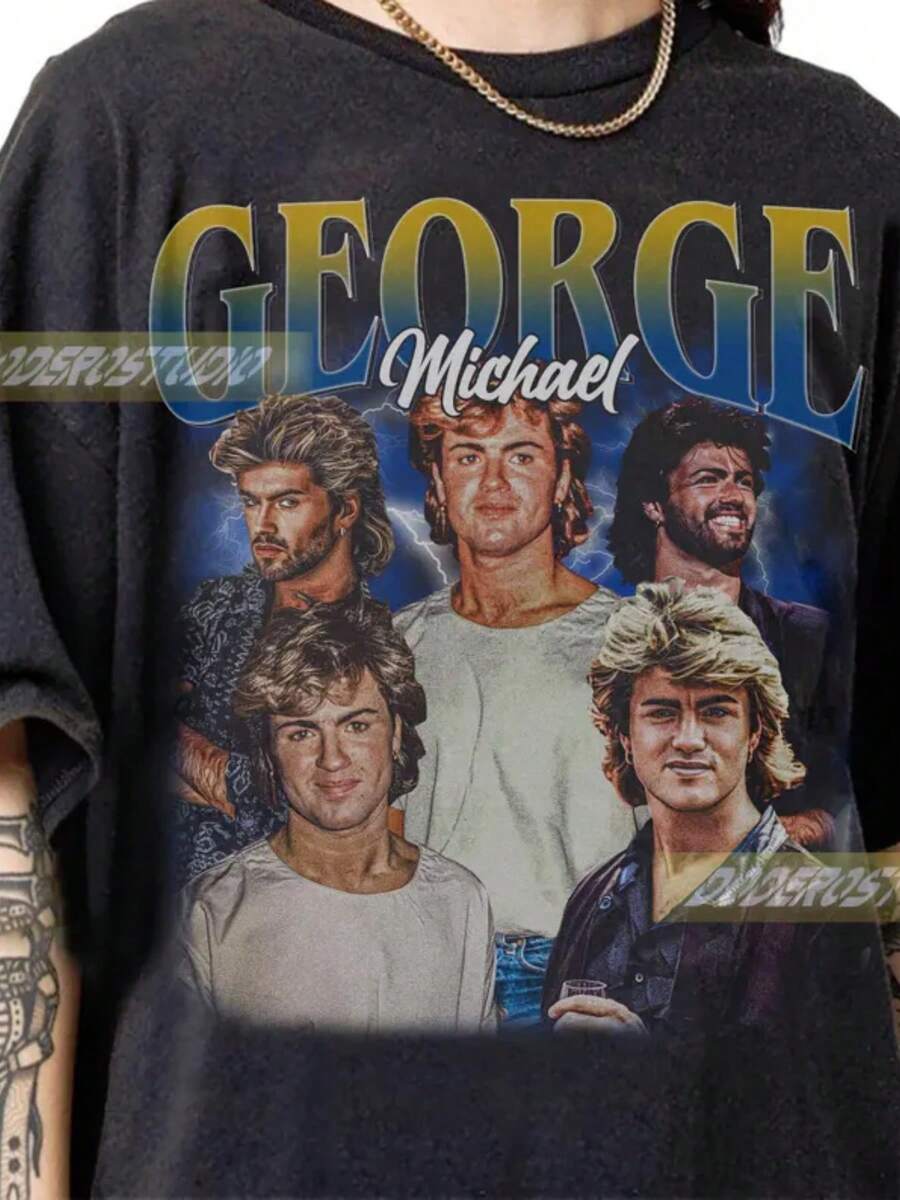 Limited George Michael Vintage Shirt, Retro George Michael Gift For Woman And Man, Retro Music Gifts Tee, George Michael 90s Bootleg - 黑色 - 查看 1