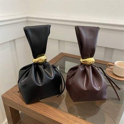 Vintage Pleated Bag Women New Simple Design Stylish Women's Bag Niche Personality Large Capacity Beautiful Bucket Bag AVXW