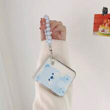Cute Teddy Bear Folding Phone Case With Chain, Compatible With Samsung Galaxy Z Flip3 5G/Galaxy Z Flip 4 5G/Galaxy Z Flip 5 5G/Galaxy Z Flip 6 5G/Galaxy Z Flip 7 5G, Adorable Foldable Phone Cover - Baby Blue - View 2