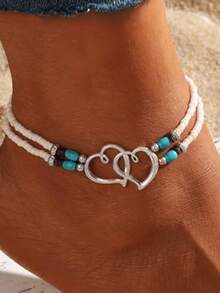 3pcs Simple Gold Round Tassel Beaded Anklet, Suitable For Daily Wear And Vacation - Style 10 - View 1