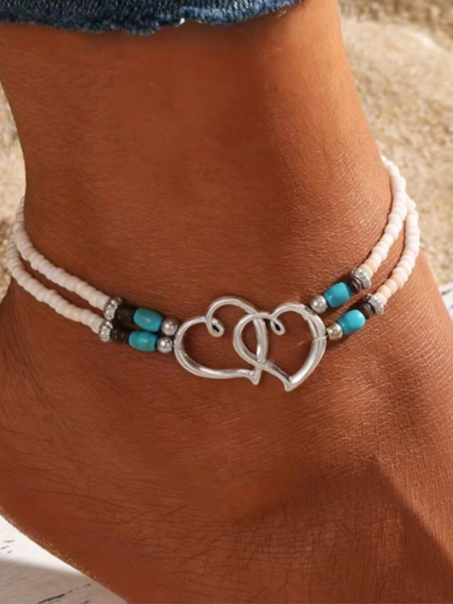 3pcs Simple Gold Round Tassel Beaded Anklet, Suitable For Daily Wear And Vacation - Style 10 - View 1