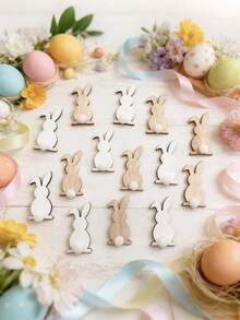 20pcs/10pcs/1pc Easter Bunny Wooden Decorations, Rustic Style Bunny Plush Tail, Spring Party Supplies, Home Decor Gifts, Easter Egg Hunt, Suitable For Filling Easter Baskets, Centerpiece Table Decor And Spring Party Decorations (Random Color) - Multicolor - View 3
