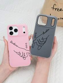 حالة هاتف قلب وردي صغير طازج بتصميم زوجين متشابكي الأيدي، قابل للتخصيص، مع فتحات كبيرة وغطاء جيلي ثنائي الاستخدام، متوافق مع 17 Pro Max 16 15 14 13 12 11 Pro MAX، غطاء خلفي محمي بحواف ناعمة، حالة هاتف مضحكة، هدايا للنساء، أسلوب عيد الحب للأزواج - وردي - مشاهدة 2