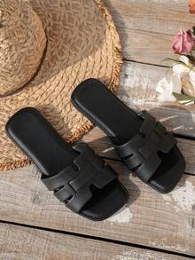 Women's Summer New Fashion EVA Plastic Open Toe Beach Holiday Flat Sandals, Comfortable Breathable Non-Slip Slip-On Slippers - Black - View 5