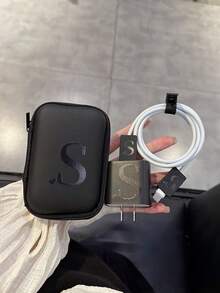 5pcs Charger & Cable Organizer Set (1pc Black Cable Organizer Bag, 1pc Black Charger Protector Case, 2pcs Black Cable Clips, 1pc Black Cable Tie), UV Printed Black Heart & Alphabet Pattern, Compatible With Apple 20W Fast Charger - Multicolor - View 7