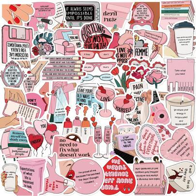 50 st inspirerande rosa vattentäta klistermärken - självkärlek och motivationscitat för DIY-dekorering av bärbara datorer, gitarrer, skateboards, hjälmar och mer, skolmaterial, tillbaka till skolan