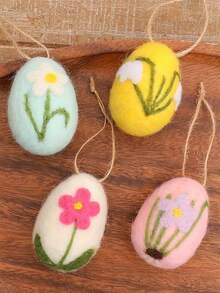 1/4 piezas Huevos de Pascua de fieltro de lana hechos a mano - Huevos de Pascua decorativos con textura y coloridos con patrones florales y de conejitos, decoraciones artesanales adecuadas para decoración de mesa, habitación, colgantes en el árbol de Navidad, decoración de canasta, decoración de bandeja escalonada, manualidades, exhibición de Pascua, decoración de fiesta y decoración del hogar de primavera - Multicolor - Ver 11